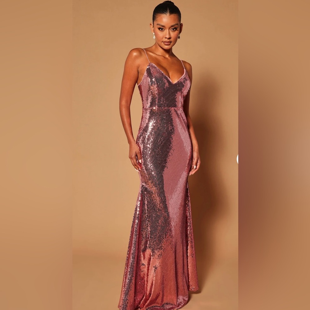 Pink Rose Sequin Gown Prom Party